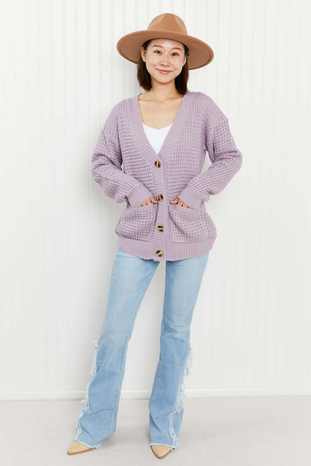 Zenana Full Size Waffle-Knit V-Neck Cardigan