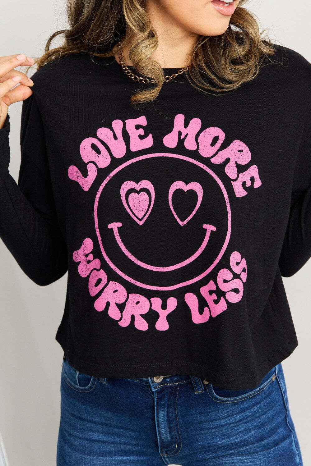 Honestee Smiley Face Graphic Long Sleeve Tee