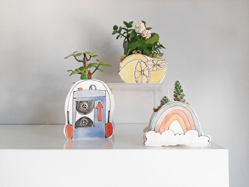 Small Rainbow planter. Happy ceramic planter