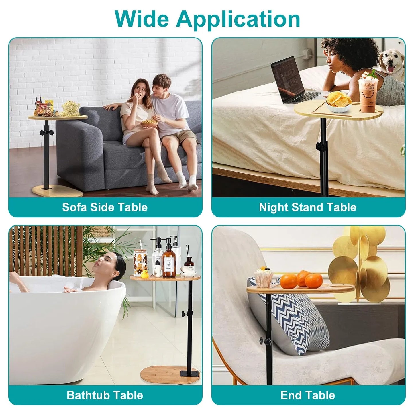 Bath Tub Tray Table, Liftable Freestanding Bamboo Bath Tray Caddy