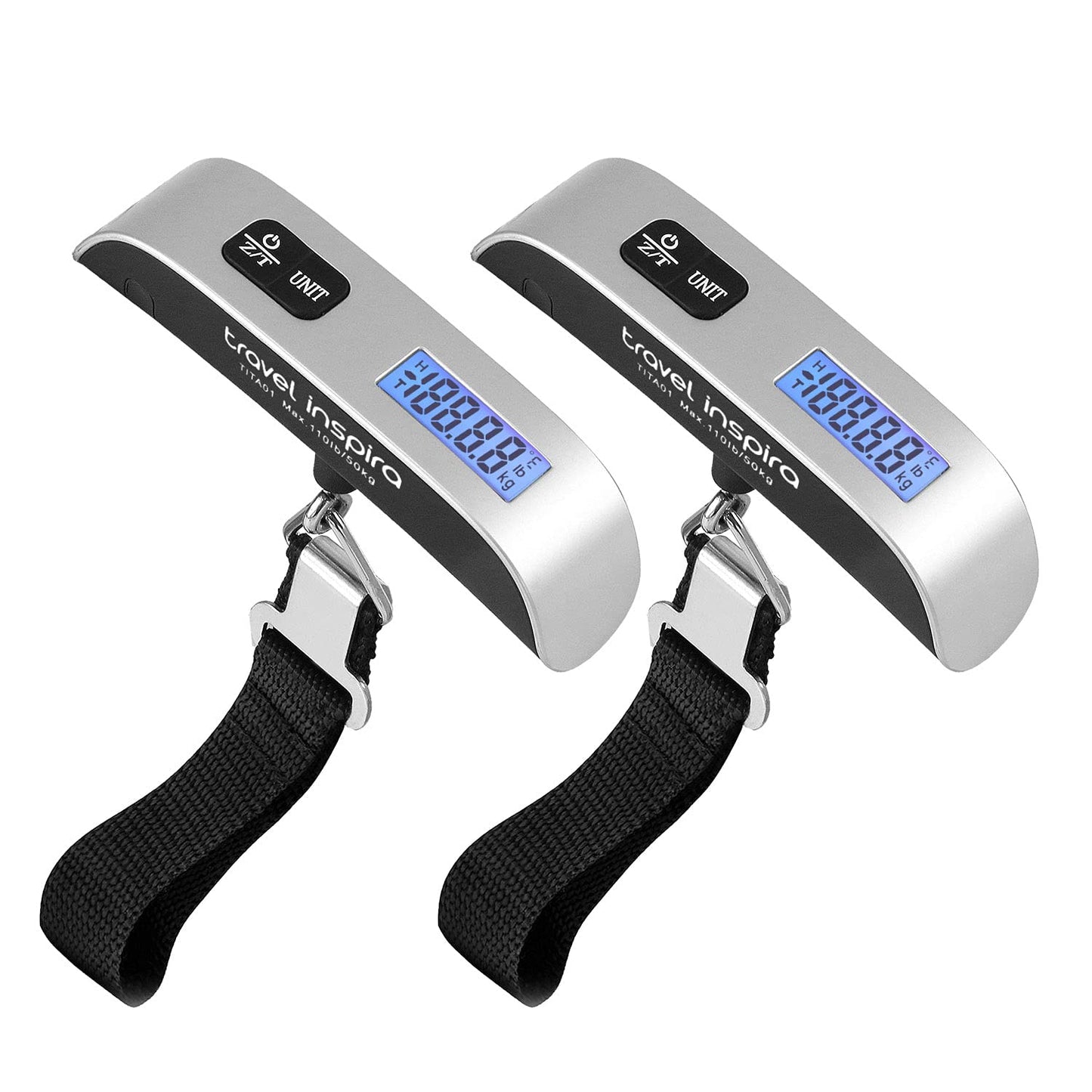 travel inspira Luggage Scale, Portable Digital Hanging Baggage Scale for Travel, Suitcase Weight Scale with Rubber Paint, 110 Pounds, Battery Included - Black