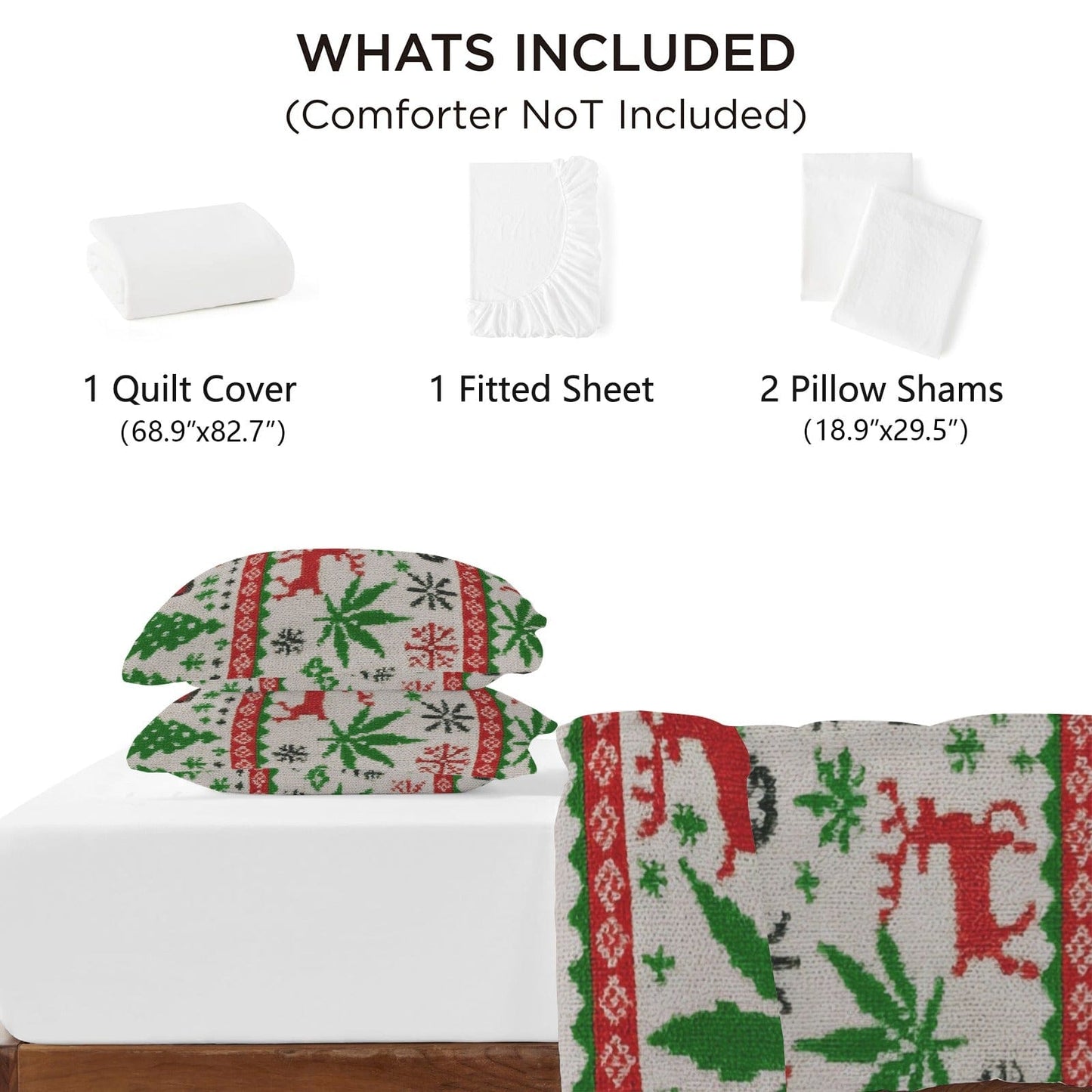 OG Xmas 4-Piece Bedding Set with Blank Fitted Sheet (Queen 68.9x82.7inch)