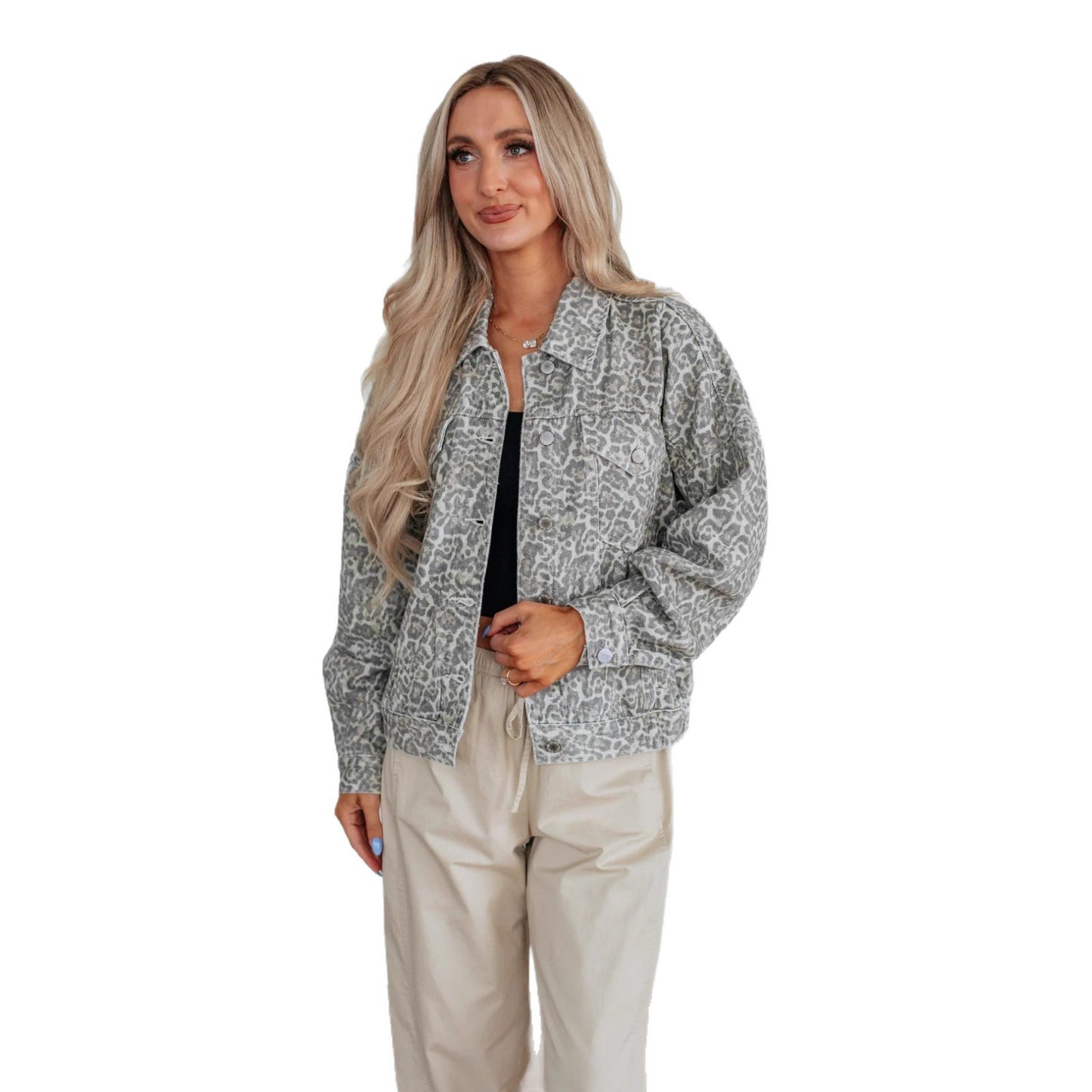 Fashionable All-match Loose Washed-out Printed Coat Denim Jacket