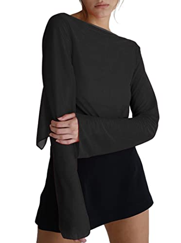 Remidoo Women's Sexy Sheer Mesh Tie Front Crop Top Long Sleeve See Through Cardigan Cover Up Shirt Hot Pink Large