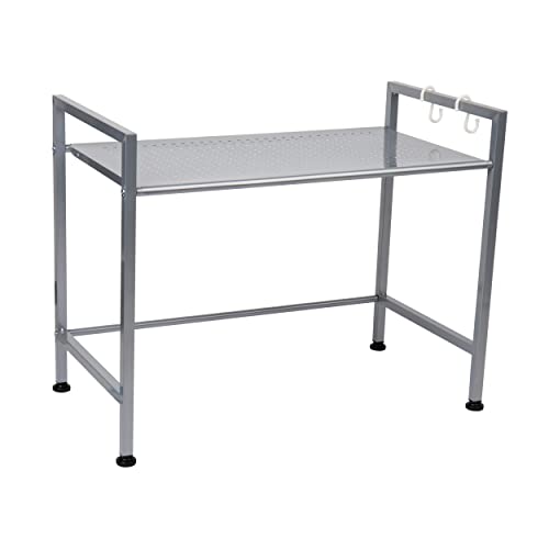 Mind Reader Elevate Collection, Microwave Oven Rack, Utility Shelf for Utensils, Cook Books, Towels, Pot Holders and Accessories, 2 Hooks, Metal, Black