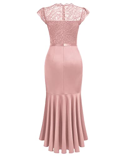 Miusol Women's Retro Floral Lace Ruffle Style Bridesmaid Party Maxi Dress (Large, Navy Blue)