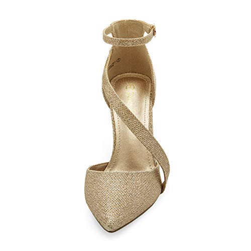 DREAM PAIRS Women's Silver Glitter High Heel Pointed Toe Stiletto Ankle Strap Dress Pumps Shoes Size 5 M US Hollyn-1