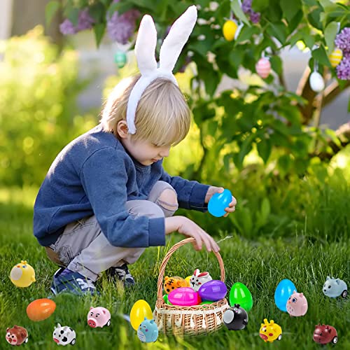 Dokeawo Easter Eggs Filled with Toys, 10Pcs Easter Eggs with 10Pcs Mini Pull-back Car Toys for Easter Egg Hunt, Easter Gifts for Kids, Easter Basket Stuffers for Kids