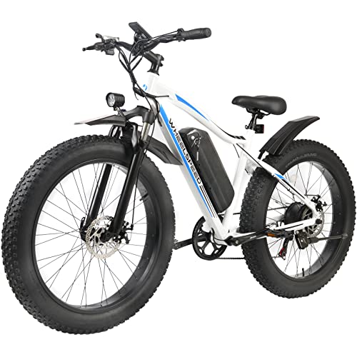 Wheelspeed Electric Bike 26" X 4.0", 500W Motor & 32km/h Fat Tire Electric Mountain Bike for Adults, 112km Range Electric Bicycle with Removable Battery, Shimano 7-Speed Gear Snow Beach E-bike (26" Electric Bike Fat Tires Black)