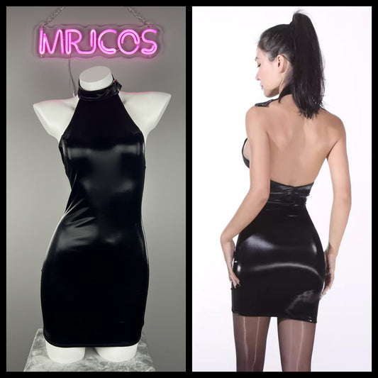 Featured image for Gothic Sleeveless PU Leather Halter Party Dress Lingerie Review