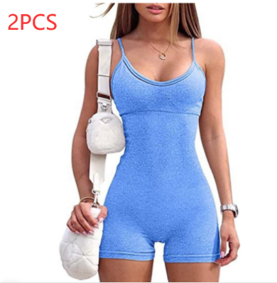 Spaghetti Strap Shorts Jumpsuit Sports Yoga Workout Tight Romper