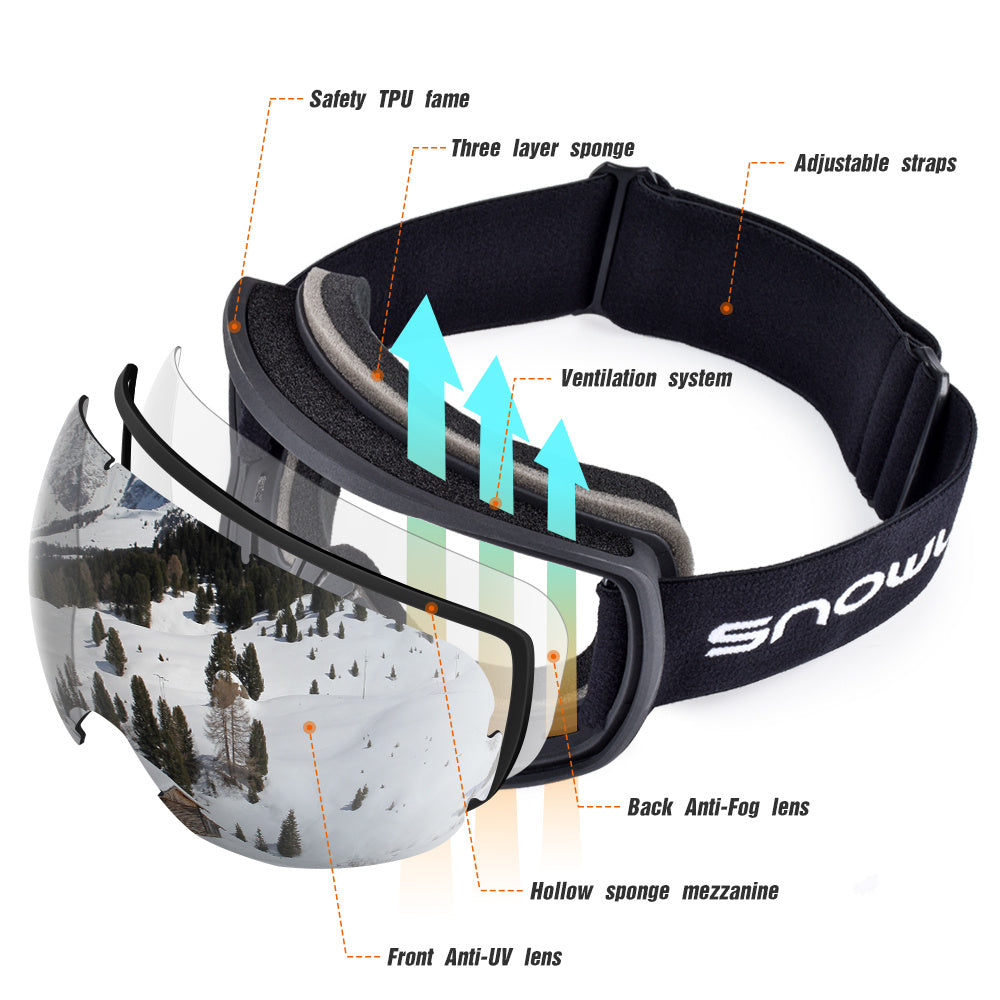 New double-layer anti-fog ski goggles, mountaineering ski goggles