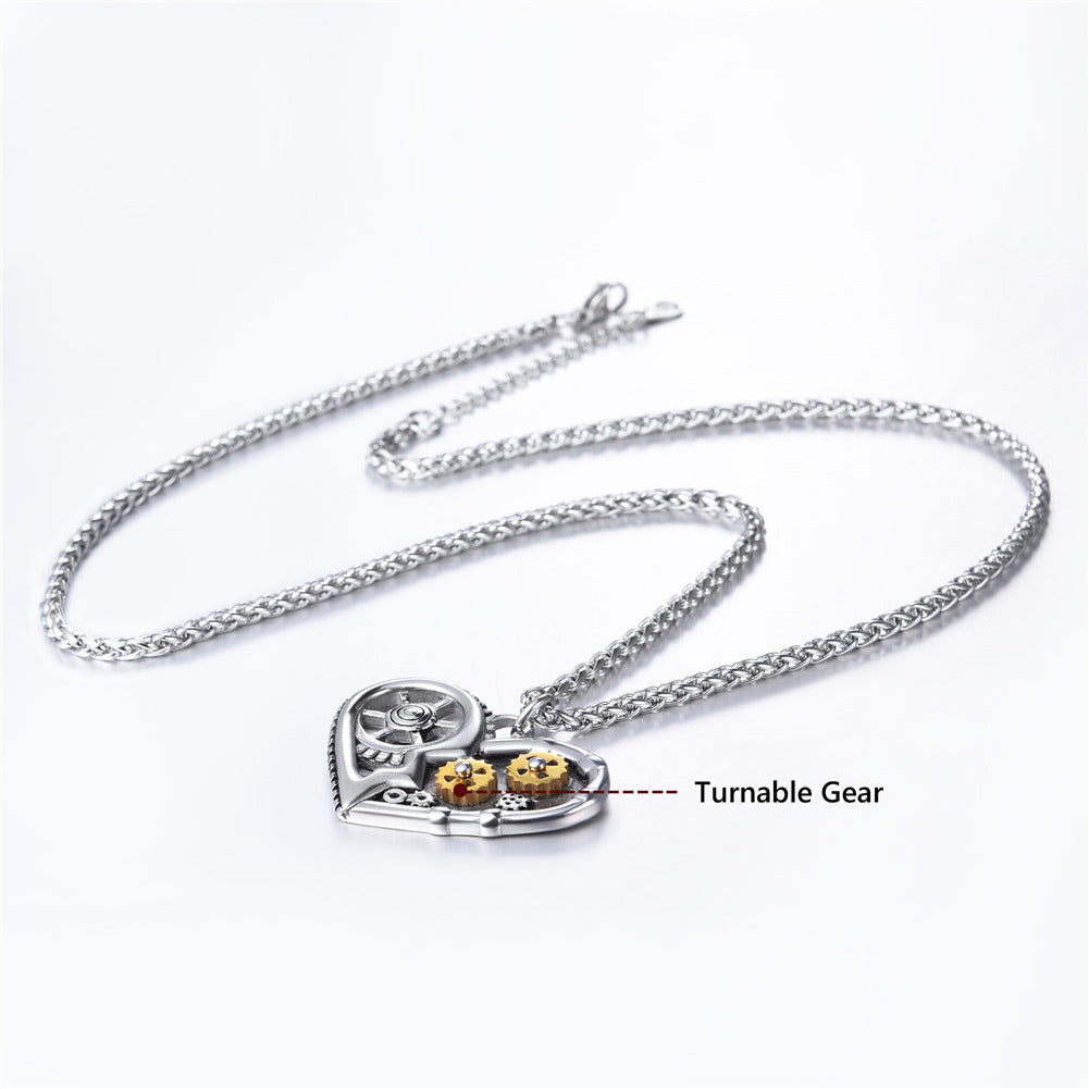Quality Black Stainless Steel Mechanical Gear Heart Pendant Necklaces