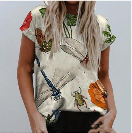 EBay Female Dragonfly Print Crew Neck T-shirt