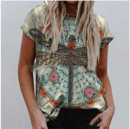 EBay Female Dragonfly Print Crew Neck T-shirt