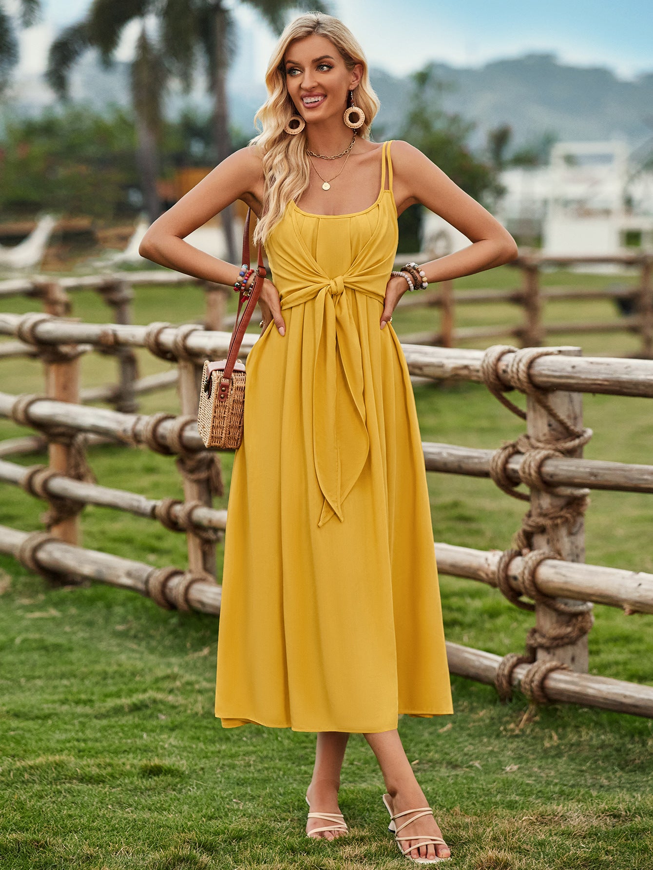 Solid Color Suspender Long Dress Spring And Summer