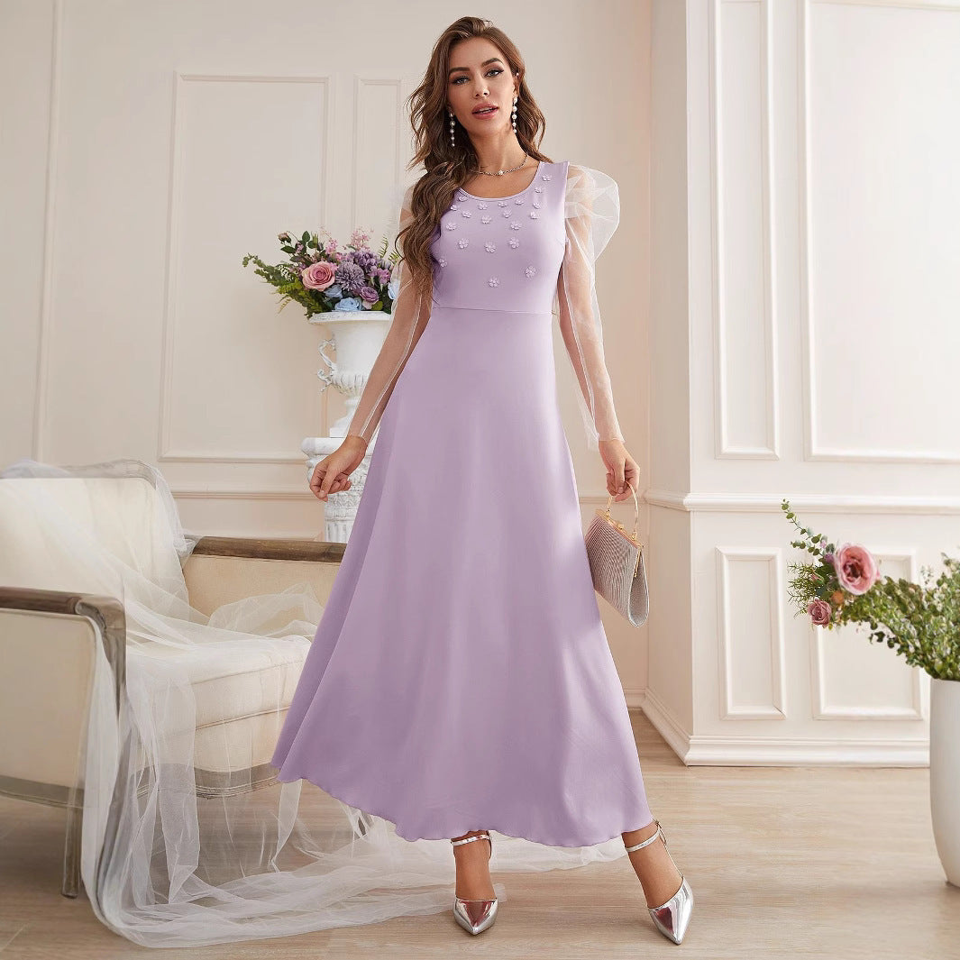 Fashion Elegant Mesh Sleeves Women's Dress