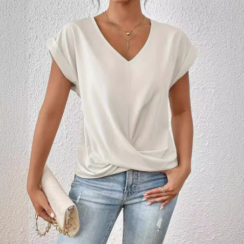 Fashion V-neck Short-sleeve T-shirt Summer Casual