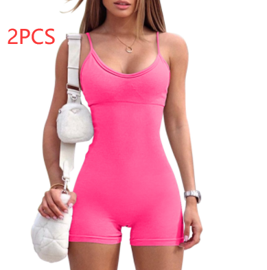 Spaghetti Strap Shorts Jumpsuit Sports Yoga Workout Tight Romper