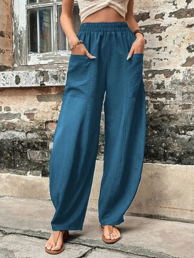 Women's Pants Solid Color Casual Elastic Pants With Pockets