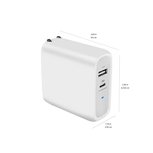 Amazon Basics 30W One-Port GaN USB-C Wall Charger with Power Delivery PD for Tablets & Phones (iPhone 14/13/12/11/X,iPad,Samsung)-White (non-PPS)