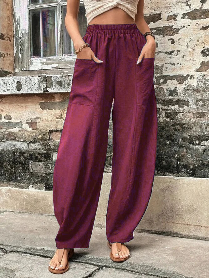 Women's Pants Solid Color Casual Elastic Pants With Pockets