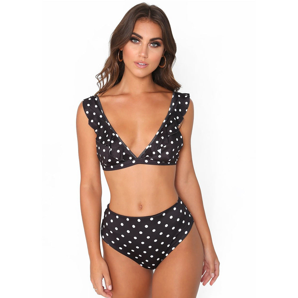 2pcs Black And White Polka Dot Print Swimsuit