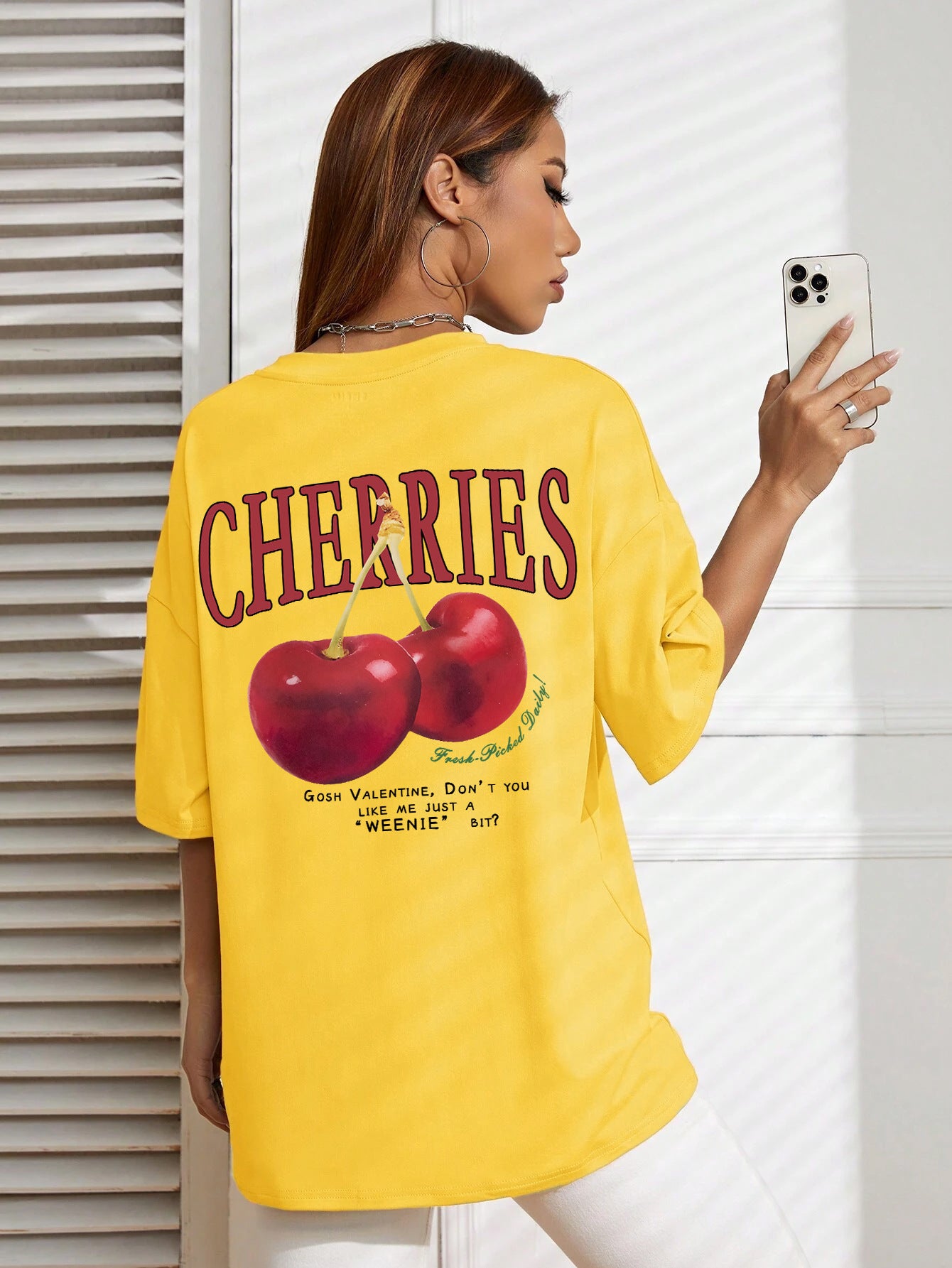 Cotton Women T-shirt Red Cherries Printed Tees Summer