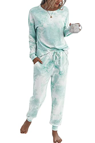 PRETTYGARDEN Women's Tie Dye Two Piece Tracksuit Set Long Sleeve Sweatshirt with Long Pants (Grey,X-Large)