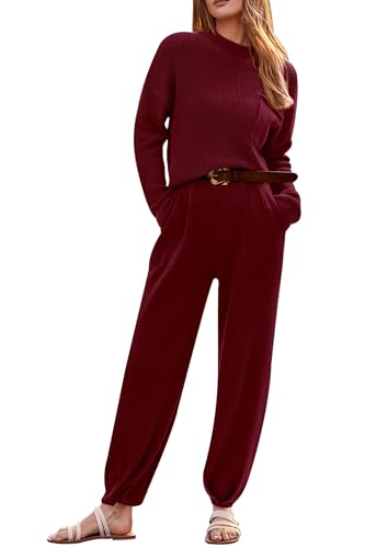 PRETTYGARDEN Women's 2 Piece Tracksuit Outfit Long Sleeve Pullover Top High Waisted Sweatpants with Pockets (Dark Green,Small)