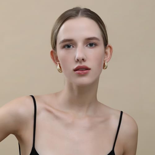 Apsvo Earring Dupes Chunky Gold Hoop Earrings for Women, Tear Drop Dangle Earrings, Teardrop Lightweight Water Drop Earrings for Women Girls Fashion Trendy Hypoallergenic Jewelry