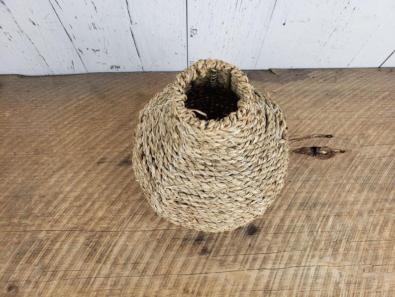 Vintage Weaved Wicker & Metal Vase