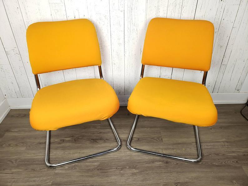 Vintage Set of Two Cantilever Tubular Chrome Chairs