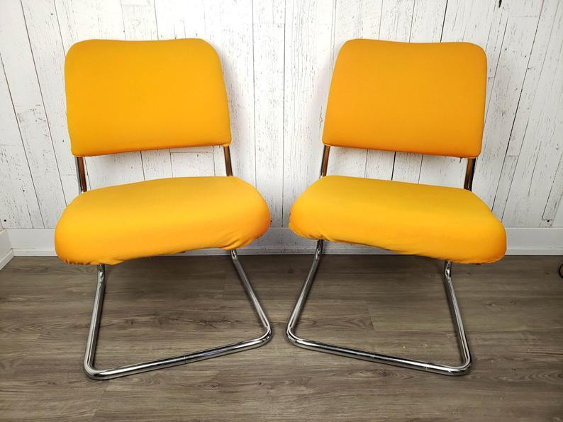 Vintage Set of Two Cantilever Tubular Chrome Chairs