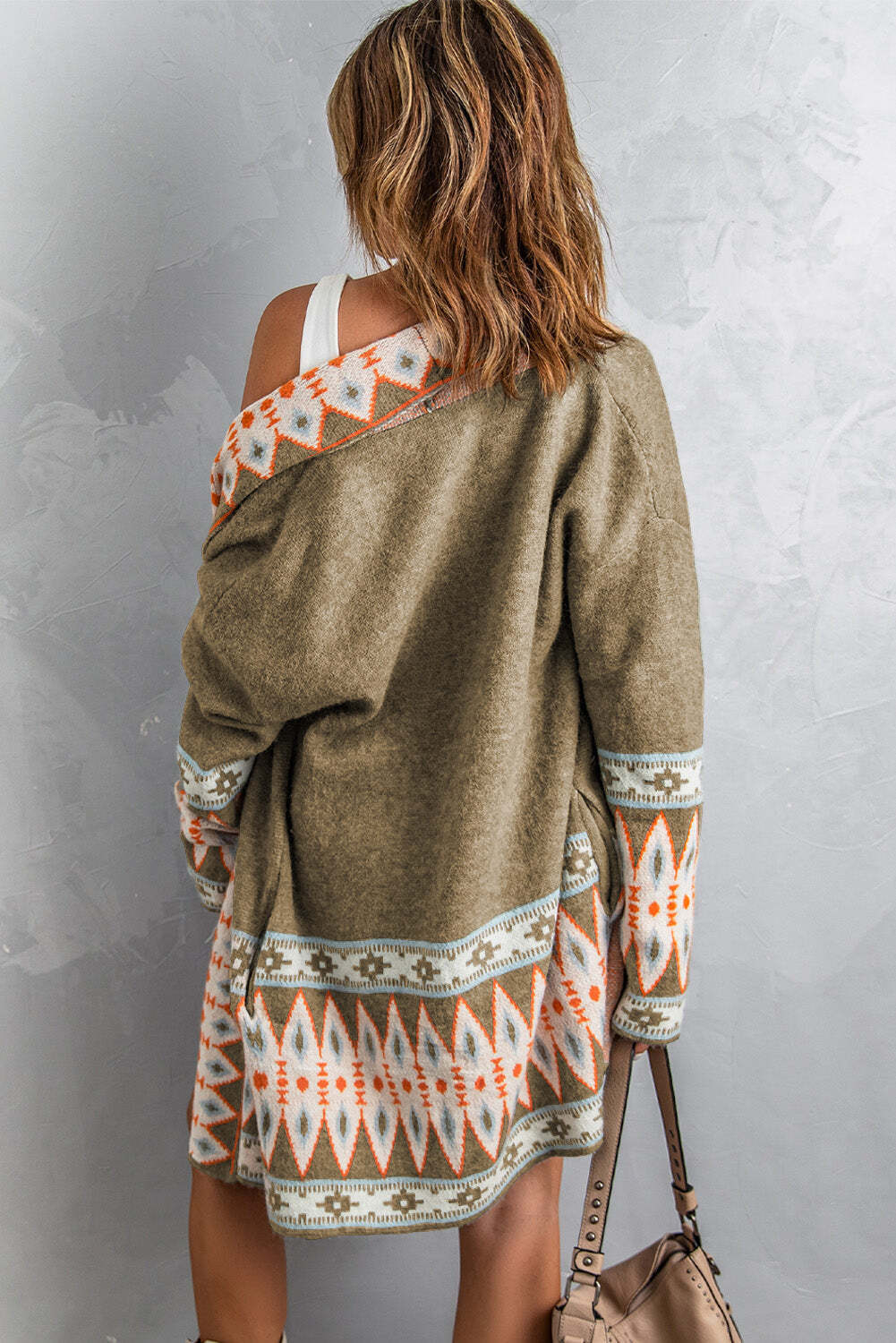 Bohemian Open Front Dropped Shoulder Cardigan
