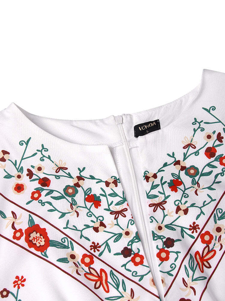 Bohemian Floral Print Flare Sleeve High Split Long Maxi Dress