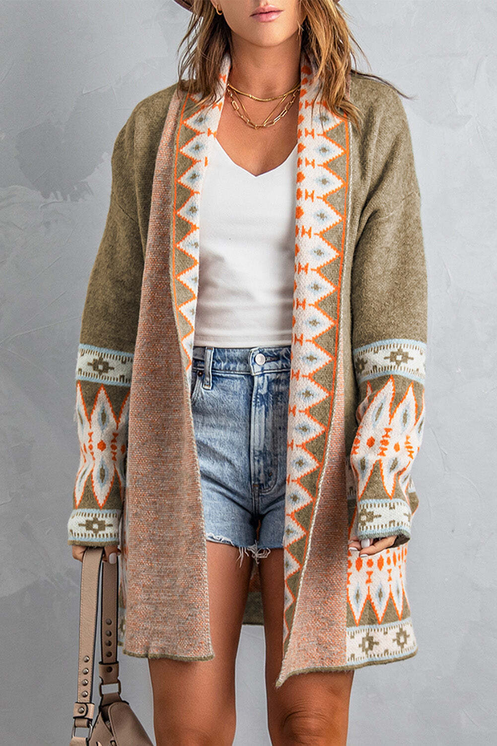 Bohemian Open Front Dropped Shoulder Cardigan