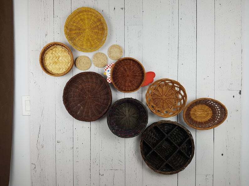 Vintage Farmhouse Set of 12 Wall Wicker Baskets