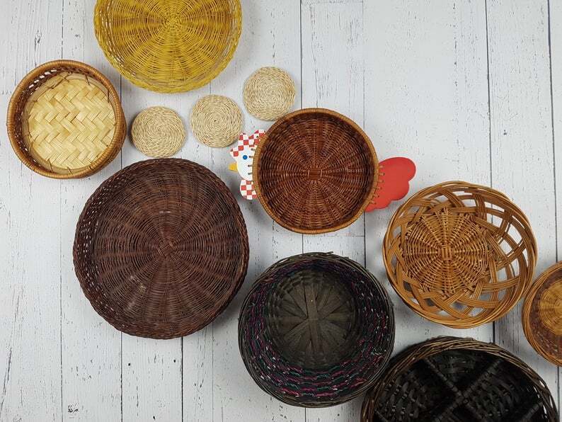 Vintage Farmhouse Set of 12 Wall Wicker Baskets