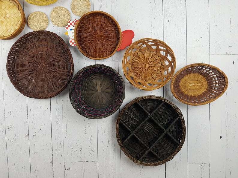 Vintage Farmhouse Set of 12 Wall Wicker Baskets