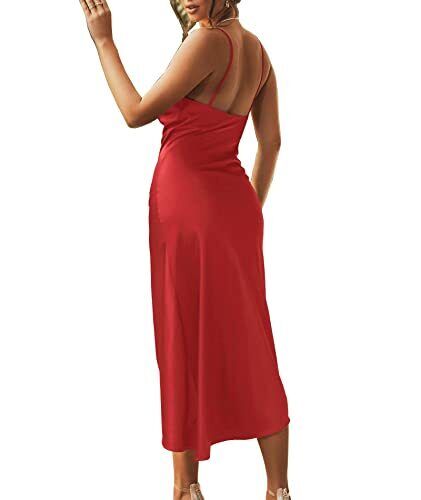 xxxiticat Women's Sleeveless Spaghetti Strap Satin Dress Cocktail Beach Evening