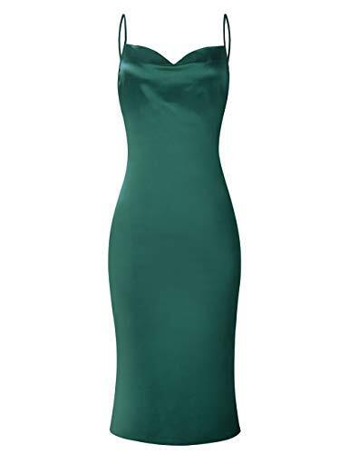 xxxiticat Women's Sleeveless Spaghetti Strap Satin Dress Cocktail Beach Evening