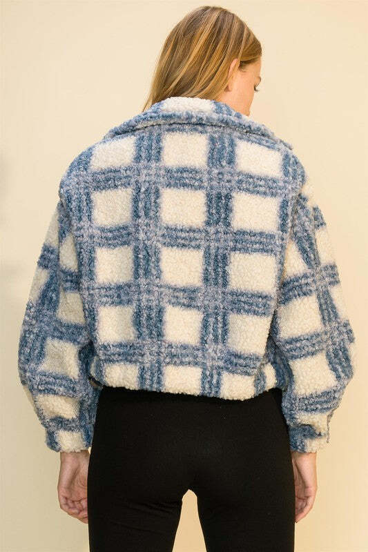 Hyfve Plaid Zip Up Drawstring Teddy Jacket