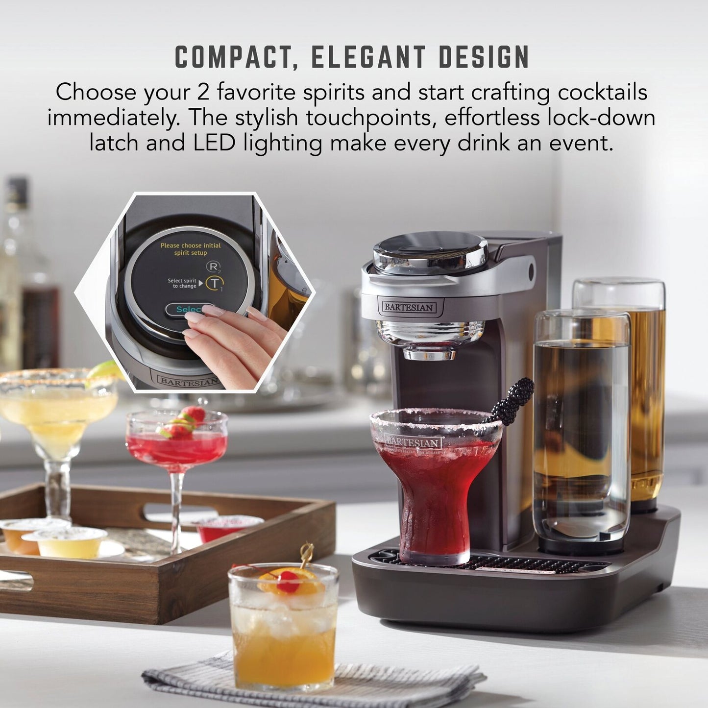 Bartesian Duet Premium Cocktail Machine for the Home Bar, 2 Glass Spirit Bottles