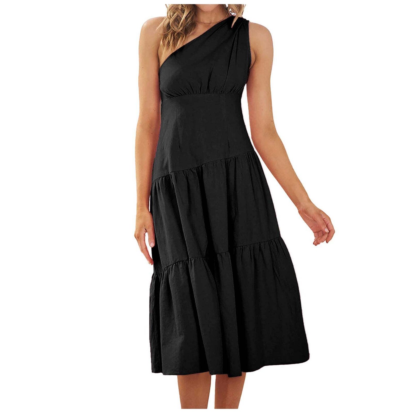 Women's Swing High Waist Pure Color Irregular Dress