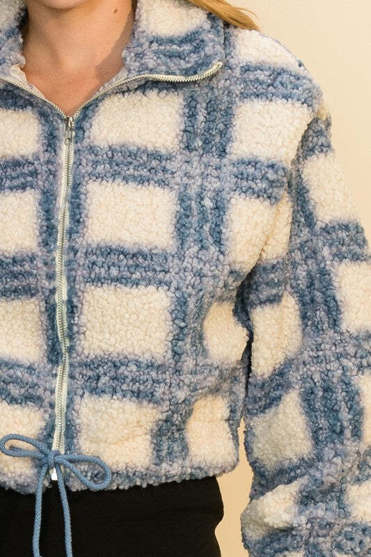 Hyfve Plaid Zip Up Drawstring Teddy Jacket