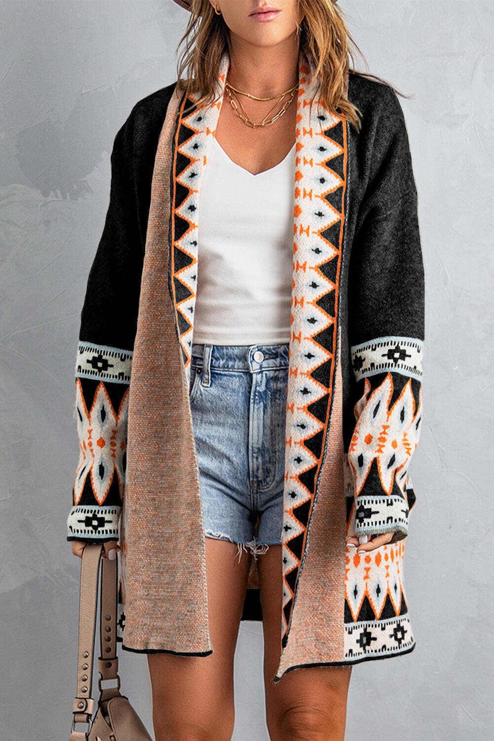 Bohemian Open Front Dropped Shoulder Cardigan