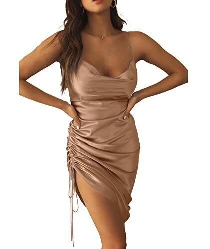 xxxiticat Women's Sleeveless Spaghetti Strap Satin Dress Cocktail Beach Evening