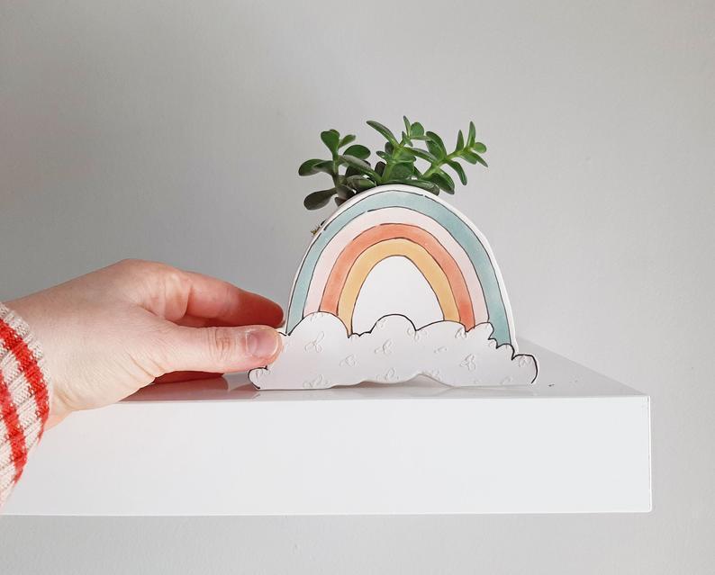 Small Rainbow planter. Happy ceramic planter