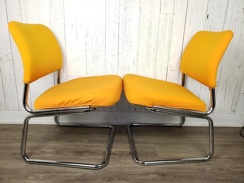 Vintage Set of Two Cantilever Tubular Chrome Chairs